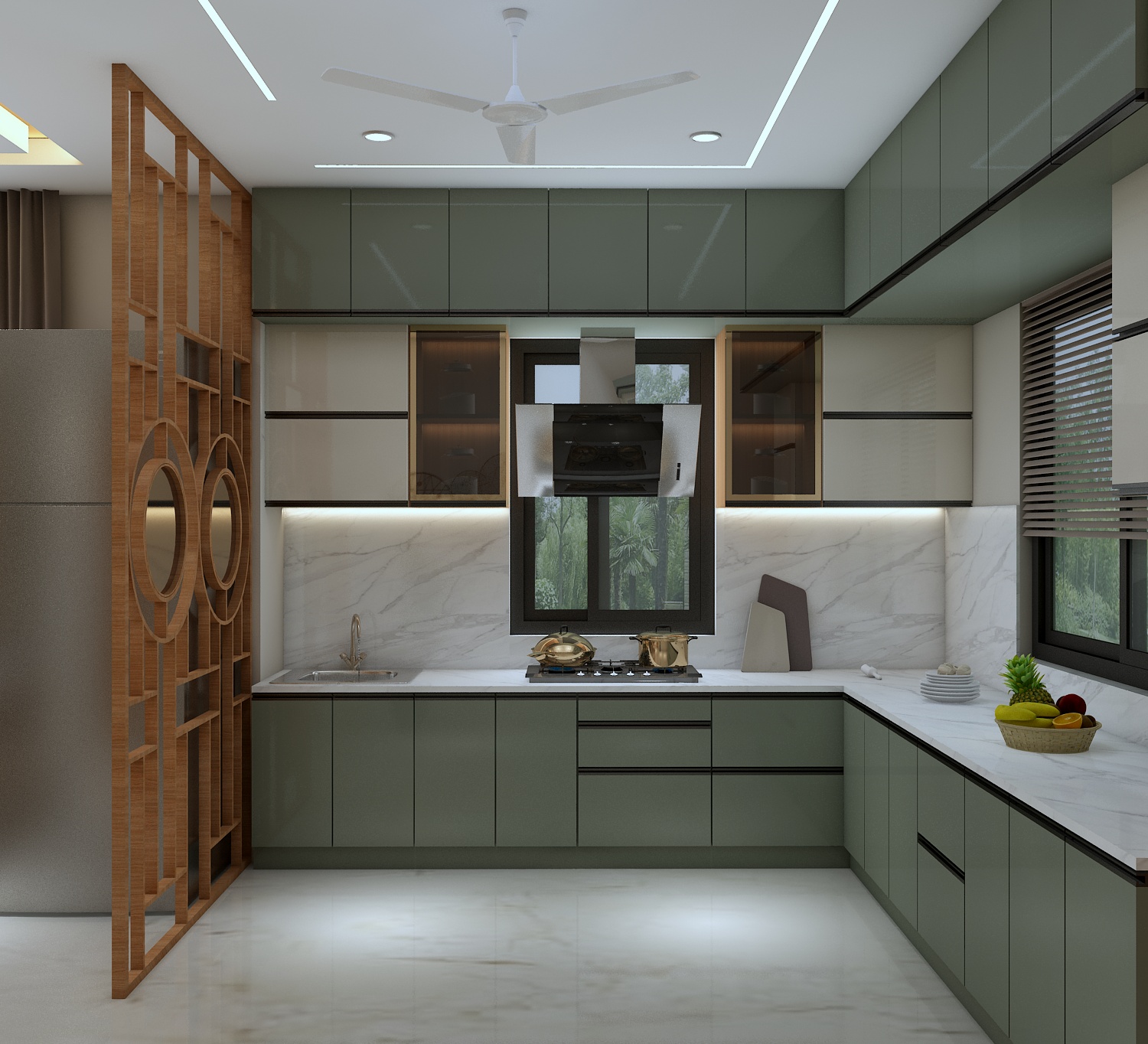 Modern modular kitchen designed by LEVENUS featuring premium cabinetry, efficient storage solutions, and contemporary interiors.